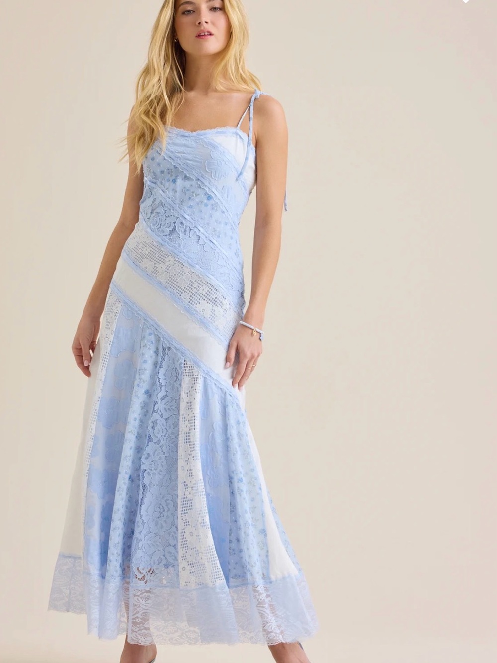 Altar'd State Light Blue Lace Maxi Dress with Spaghetti Straps—look at last 2pic